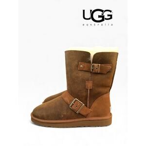 NIB EUC UGG Classic Short Dylyn Shearling Ankle Boots Chestnut Brown Sz 7 Suede